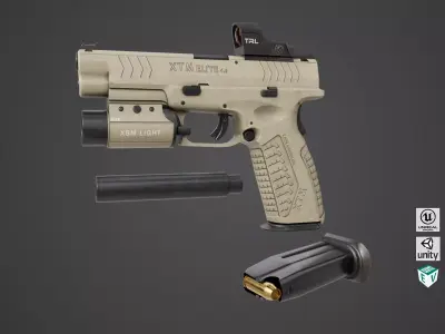 Pistol 06 Brown Generic All PBR Unity UE Textures Included Low-poly 3D model