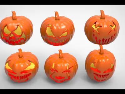 Holloween scary pumpkins pack of 6  3D print model