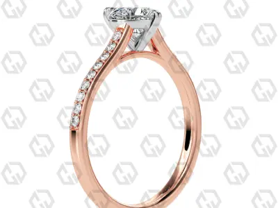 Ring 54 Heart Shape Pave setting ring with Gems 3D print model