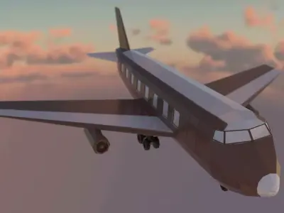 Airplane flying in sky at sunset Low-poly 3D model