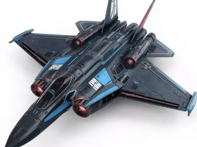 Neon Interceptor Fighter 3D Model Futuristic War Jet Low-poly 3D model