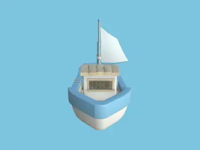 Cartoon Boat 02 - White Blue - Low Poly Ship Low-poly 3D model