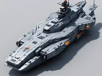 Scifi Battleship Futuristic Warship Model Low-poly 3D model