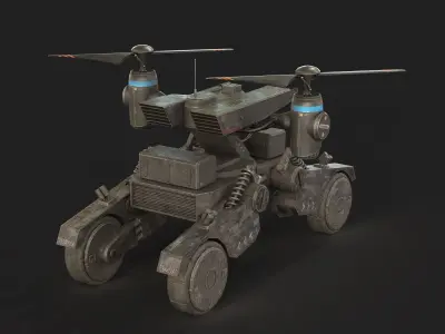 Tactical Wheeled UAV with Dual Propeller Lift System Low-poly 3D model
