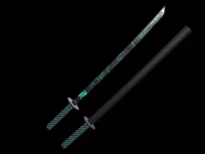 Neon lighted katana Low-poly 3D model