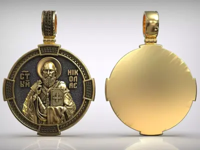 Saint Nicholas Byzantine Style Antique Medallion 3D print model