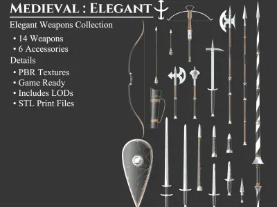 Medieval Collection Elegant Weapons Set 3D Model Pack