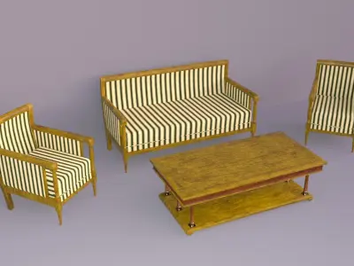 19th Sofa Armchair and Coffee Table Biedermeier Style for Daz Low-poly 3D model