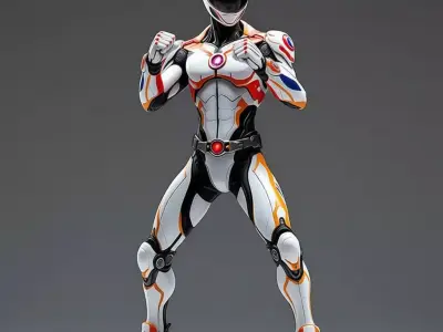 Cat Helmet Mech Suit 3D Model White Armor Neon Accents Low-poly 3D model