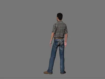 Civilian man in jeans and plaid shirt Low-poly 3D model