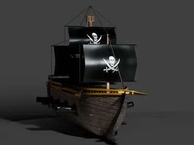 Low Poly Pirate Ship 3D Model Stylized Game Asset with Textures Low-poly 3D model