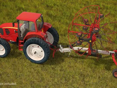 Tractor with Used Twin Rotary Rake Generic Parked 3D model