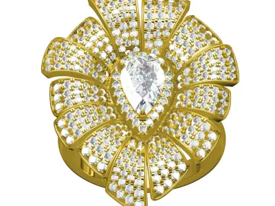 Antique Pear Stone Flower Cocktail Ring 3D print model
