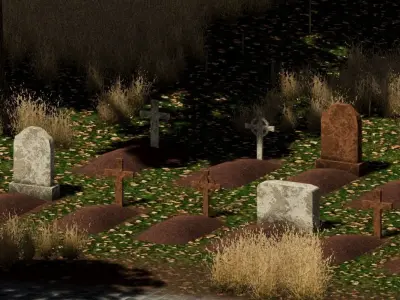 Medieval Church and Graveyard Low-poly 3D model