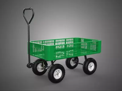PLASTIC CRATE BASKET TRAY TROLLEY WAGON CART UTILITY GARDEN FARM 3D model