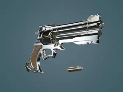 Revolver Low-poly 3D model 5