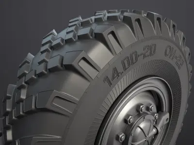 Ural-375 Truck Wheel High-Poly 3D model