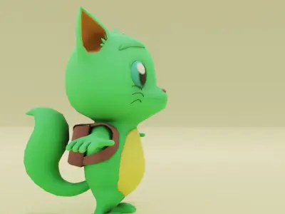 Green Cat Low-poly 3D model