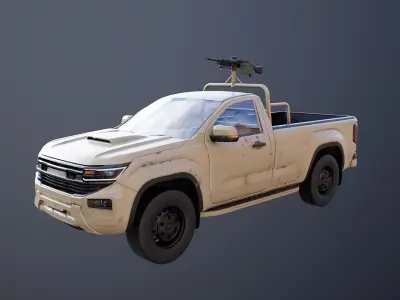 Generic Military Pickup with Machine Gun Desert Camo 3D model
