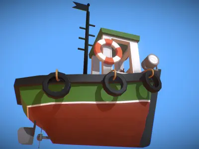 Stylized Cartoon Boat Game Ready Low-poly 3D model
