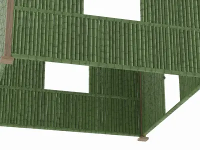 Bamboo Wall Panel Set with Door Window Solid Panels and Posts 3D model