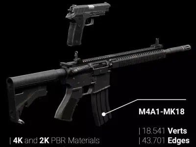 Game-ready 3D M4A1-MK18 and Sig Sauer P226 Low-poly 3D model