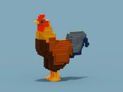 Voxel Rooster Low-poly 3D model