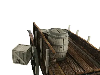 Wooden cart 3D model 4