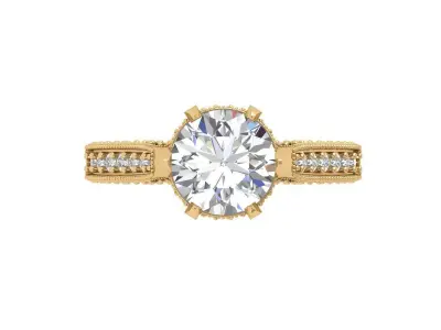 Solitaire Engagement Art Deco Ring 3D print model 88