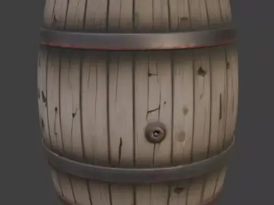 Wooden Barrel Game Ready 3D model