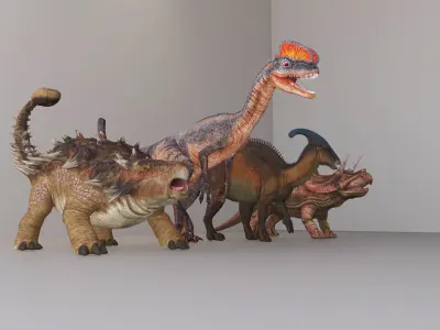 Dinosaurs group Low-poly 3D model
