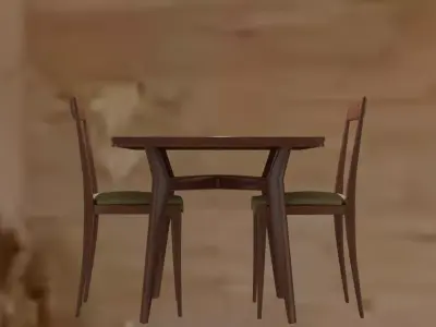 1940s Dining Table With Chairs 3D model