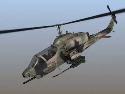 AH-1W Cobra Helicopter Gunship 3D Game Model Low-poly 3D model
