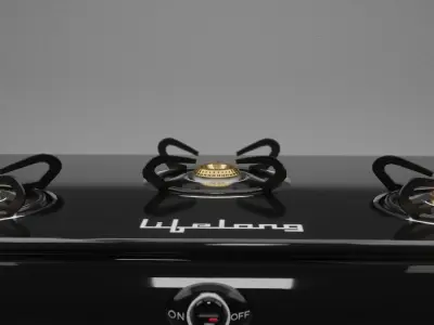 Gas Stove with 3 Burners Glass top glossy Low-poly 3D model