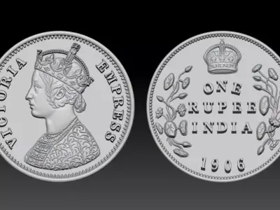 Victoria Empress and One Rupee Coin of 1906 3D print model