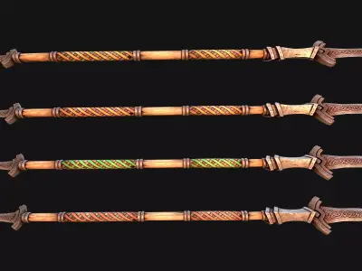 Medieval Wooden Spear Colored Weapon Pack Low-poly 3D model