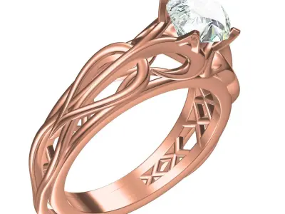 Antique Single Diamond Celtic Bridal Wedding Ring 3D print model