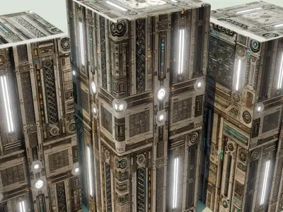 Futuristic Sci-Fi Building 3D Model with Detailed PBR Textures Low-poly 3D model