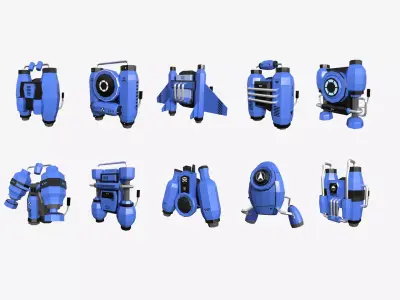 10 Jetpack Low Poly Collection Blue - SciFi Character Design