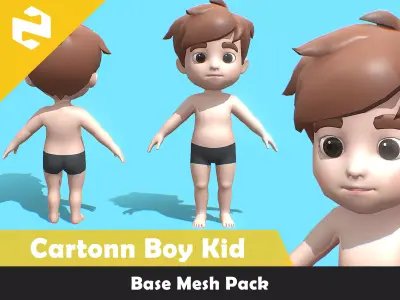Base Mesh Pack - Cartoon Boy Kid  Low-poly 3D model