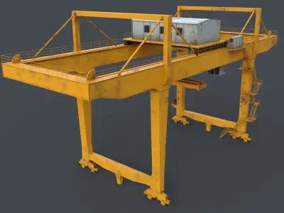 PBR Rail Mounted Gantry Crane RMG V2 - Yellow Low-poly 3D model