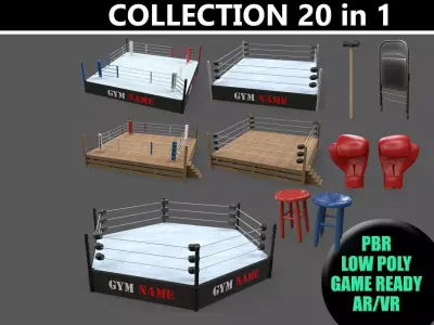 PBR Modular Boxing and Wrestling Rings Collection 3D Model Pack