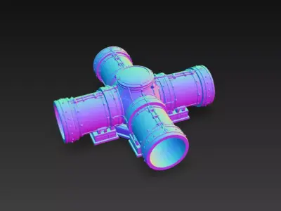 Industrial Sci-Fi Pipeline Cross Junction - Low Poly Game Ready Low-poly 3D model
