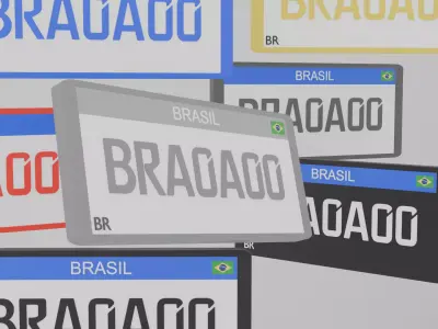 Brazil Mercosul License Plate  Low Poly Low-poly 3D model