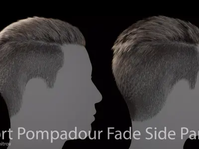 Short Pompadour Fade Side Part - Game-Ready Real-Time Hair Low-poly 3D model