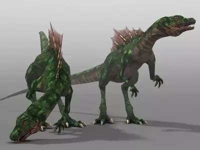 Raptor two dinosaurs Low-poly 3D model