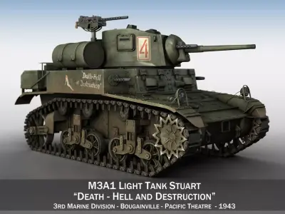 M3A1 Light Tank Stuart - Death-Hell and Destruction 3D model