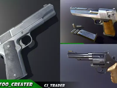 Pistol Pack Lowpoly Collection  3D Model