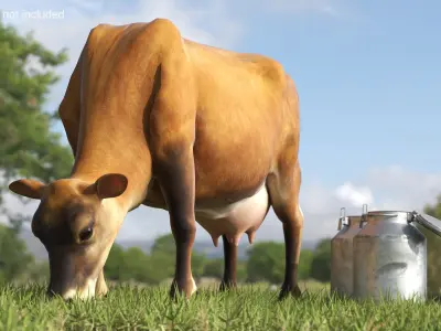 Mini Cow and Milk Bucket 3D model