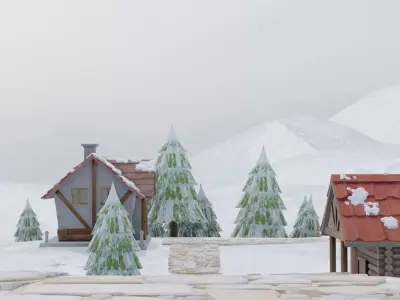 Winter Village Landscape 3D model purchase
